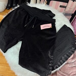 Juicy Couture Small Black Velour Pants Pockets New